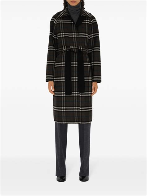 Reversible Check Wool Wrap Coat in Black 